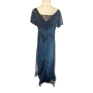 Vtg Carol Peretz Size 8 Black Blue Titanic Dress Long Evening Elegant Recital